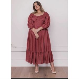 Jessakae Women Freshly Picked Midi Dress Red Pear Ruffle 3/4 Sleeves | Size 3X